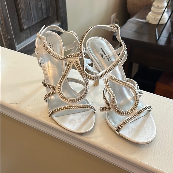 White Strappy Heels with Rhinestone Embellishments - Picture 1 of 2